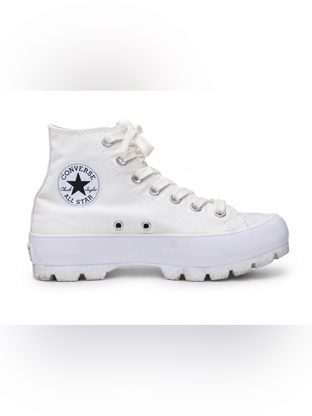 Converse White High Top Platform Lug-Sole Sneakers Size 8